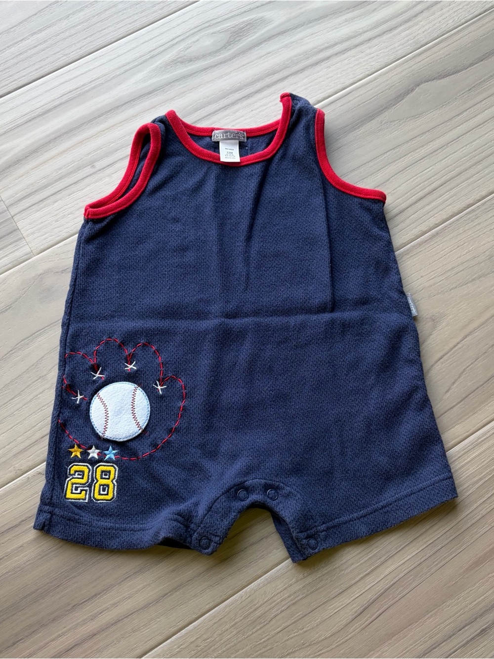 Y2K Carter's Navy Romper with Red Trim & Baseball Patch